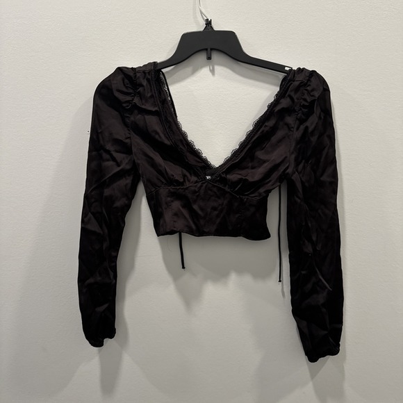 Zara Tops - ZARA Black Crop Blouse Size Large Puffy Sleeve Stretch Women Going Out New W/Tag